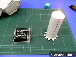 電池ボックスのリード線を光源側へ接続する工程